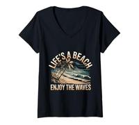 Mujer Life'S A Beach Enjoy The Waves Vacaciones de Verano - Camiseta Cuello V