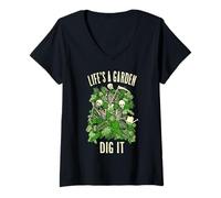 Mujer Life'S A Garden Dig It Jardinero esquelético de jardinería Divertido Camiseta Cuello V