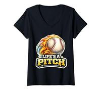 Mujer Life'S A Pitch Divertido Jugador de Béisbol Jugador Entrenador Fan Pun Camiseta Cuello V