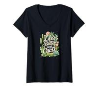 Mujer Life'S Better with Cacti Funny Plant Lover Gardener Design Camiseta Cuello V