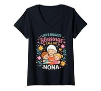 Mujer Life'S Biggest Blessings Call Me Nona Italian Grandma Camiseta Cuello V