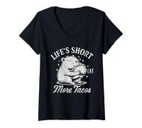 Mujer Life's Short Come más Tacos Capybara Roedor Animal Camiseta Cuello V