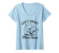 Mujer Life's Short Comer más Tacos Funny Capybara Lover Camiseta Cuello V
