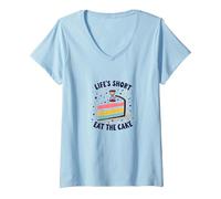Mujer Lifes Short Eat The Cake Fun Postre Lover Camiseta Cuello V, Azul Bebé, L