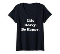 Mujer Lift Heavy Be Happy Positive Fitness Vibes Funny Saying Camiseta Cuello V
