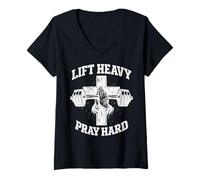 Mujer Lift Heavy Pray Hard Christian Workout Gym Apparel Men Camiseta Cuello V