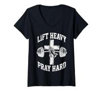 Mujer Lift Heavy Pray Hard Christian Workout Gym Apparel Men Camiseta Cuello V