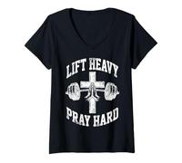 Mujer Lift Heavy Pray Hard Christian Workout Gym Apparel Men Camiseta Cuello V