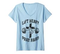Mujer Lift Heavy Pray Hard Christian Workout Gym Apparel Men Camiseta Cuello V