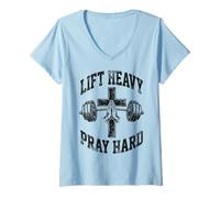 Mujer Lift Heavy Pray Hard Christian Workout Gym Apparel Men Camiseta Cuello V