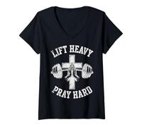 Mujer Lift Heavy Pray Hard Christian Workout Gym Apparel Men Camiseta Cuello V