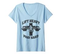 Mujer Lift Heavy Pray Hard Christian Workout Gym Apparel Men Camiseta Cuello V