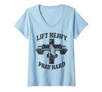 Mujer Lift Heavy Pray Hard Christian Workout Gym Apparel Men Camiseta Cuello V