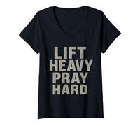 Mujer Lift Heavy Pray Hard - Faith Meets Fitness Camiseta Cuello V