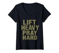 Mujer Lift Heavy Pray Hard - Faith Meets Fitness Camiseta Cuello V