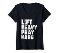Mujer Lift Heavy Pray Hard, Gym Christian Gift for Christian Camiseta Cuello V