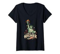 Mujer Lift It Higher Estatua de la Libertad Patriótica Americana Camiseta Cuello V