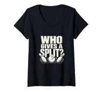 Mujer Liga de Bolos Que da un Jugador de Bolos Dividido Camiseta Cuello V