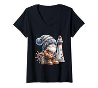 Mujer Lighthouse Keeper GNOME For Beach Trip and Family Vacation Camiseta Cuello V