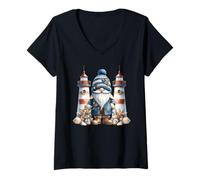 Mujer Lighthouse Keeper GNOME with Seashell For Men Boat Captain Camiseta Cuello V