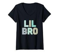 Mujer Lil Bro - Apliques de Costura para Hermano pequeño, Hermano Menor Camiseta Cuello V