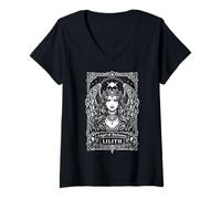 Mujer Lilith Tarot Card Oscuridad Ángel Mitología Judía Gótico Camiseta Cuello V
