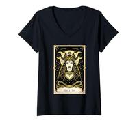 Mujer Lilith Tarot Card Wicca Gothic Goddess Pagan Ocult Camiseta Cuello V