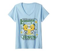Mujer Limonada Vintage But My Jesus He Be Making Lemonade Stand Camiseta Cuello V