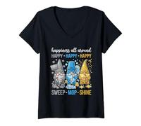 Mujer Limpieza Gnomos Sweep Mop Shine Ama de Llaves Custodio Camiseta Cuello V