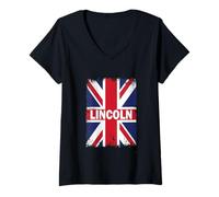 Mujer Lincoln - Ciudad de Inglaterra con Bandera del Reino Unido Camiseta Cuello V