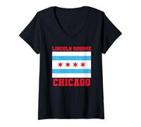 Mujer Lincoln Square Chicago Illinois Flag 773 312 Plato Hondo Pizza Camiseta Cuello V