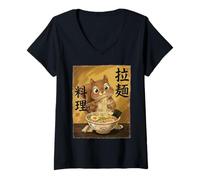 Mujer Linda Ardilla Comiendo Fideos Ramen Ardillas Kawaii Camiseta Cuello V