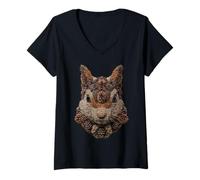 Mujer Linda Ardilla otoño Conos Bosque Animal Arte otoño estética Camiseta Cuello V