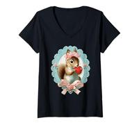 Mujer Linda Ardilla San Valentín con corazón Coqueta de Animales Vintage Camiseta Cuello V