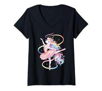Mujer Linda Bailarina de Ballet arcoíris Pastel de Unicornio Camiseta Cuello V
