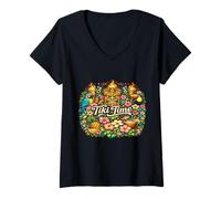 Mujer Linda Camisa Tropical Tiki Time - Fiesta Luau de Vacaciones en la Playa Camiseta Cuello V