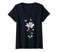 Mujer Linda Camiseta Divertida de Flores con Mariposa Unisex para Hombres y Mujeres Camiseta Cuello V