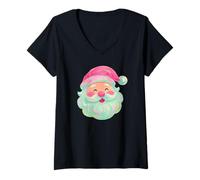 Mujer Linda Cara de Papá Noel Pastel a Juego con la Familia Camiseta Cuello V