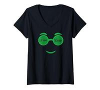 Mujer Linda cara sonriente con gafas, día de San Patricio Camiseta Cuello V