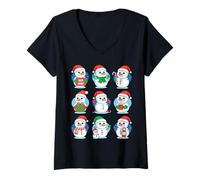 Mujer Linda colección de vacaciones de snowman de dibujos animados Camiseta Cuello V