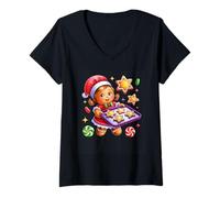 Mujer Linda Estrella de Galletas de Navidad mágica Camiseta Cuello V
