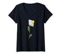 Mujer Linda flor de margarita Camiseta Cuello V