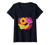 Mujer Linda fruta tropical fusión verano Splash Casual Camiseta Cuello V