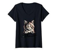 Mujer Linda gata Mom estilo retro Retro Kitty Lover para mujeres Camiseta Cuello V