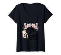 Mujer Linda gata Mom Floral Style Minimalista Kitty Lover para Camiseta Cuello V