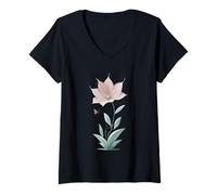 Mujer Linda Mariposa con Flor Divertido diseño Unisex para Camiseta Camiseta Cuello V