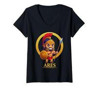 Mujer Linda mitología Griega Dios Ares Antigua Grecia Chibi Camiseta Cuello V