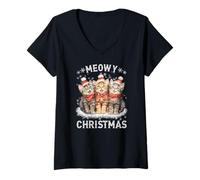Mujer Linda navideña navideña Adorable Gatitos Pijama Amantes de Camiseta Cuello V