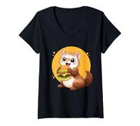 Mujer Linda Nutria Comiendo Hamburguesa Divertida Amante de la Comida Animal Kawaii Camiseta Cuello V
