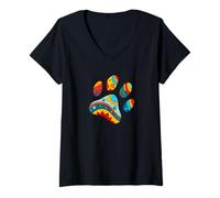 Mujer Linda Pata de Perro Colorida - Patas artísticas llenas de Colores Camiseta Cuello V